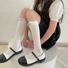 Primavera y verano nuevos calcetines de espinilla de rayas anchas de algodón simples y dulces de estilo miu coreano, calcetines apilados de color sólido ins