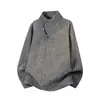 Moletom masculino com zíper estilo americano e estampa de espinha de peixe, camiseta de manga longa pesada com forro de fleece para outono/inverno, gola alta, camada interna/base