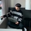 Gola Careca Design Listrado Senso Nicho Suéter Macio Encerado Nova Tricotagem Solto Moda Americana Fashion Masculino Coreano Dongdaemun