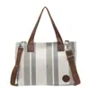 Bolsa Tote de Lona Listrada de Grande Capacidade para Mulheres 2025 Estilo K Versátil para Trabalhador de Escritório Casual Roupas de Trabalho Bolsa de Ombro Transversal