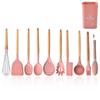 Amazon utensílios de cozinha conjunto de espátulas de silicone rosa ferramentas de cozinha cabo de madeira Espátula Silicone conjunto de utensílios de cozinha de 10 peças