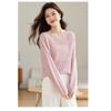 Suéter Calado Delgado de Punto 2025 Camiseta para Mujer Primavera Temprana y Otoño Nuevo Estilo Cuello en V Holgado Estilo Perezoso Manga Murciélago Top