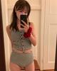 Traje de Baño de Una Pieza Estilo Chanel Puro Vintage Rayado Simple Botón Pecho Pequeño Niña Abertura Cintura Alta Cubre Vientre Adelgazante para Mujer