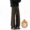 Pantalones Largos de Pana con Patrón de Espiga de Trigo Talla Grande Forrados de Polar Cálidos Pierna Ancha Recta Holgada Pantalones Deportivos de Pierna Ancha para Hombre de Otoño