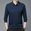 Camiseta Versátil de Alta Qualidade, Fina, de Manga Longa, para Primavera e Outono, Camada Base Casual de Outono, Cor Sólida, Camisa Polo Grande com Gola Lapela, Tendência