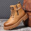 Botas Martin Masculinas Outono e Inverno Novas com forro de lã Quentes Cano alto Casual Fundo grosso Ferramentas Moda All-match Botas de algodão para homens