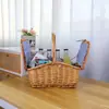 Cesta de Piquenique de Vime Transfronteiriça, Cesta de Armazenamento Dupla Abertura em Rattan em Formato de Casa, Cesta de Armazenamento para Passeio ao Ar Livre e Piquenique