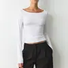 Top Cruzado de Manga Larga de Color Sólido Estilo Americano Ajustado Transfronterizo, Nueva Camiseta de Mujer Otoñal Estilo Europeo y Americano Y2K Milenio Ajustada