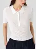 Camisa Polo de Lyocell Estilo Simples para o Dia a Dia Manga Curta Feminina Malha de Alto Padrão Verão 2026 Top Macio Emagrecedor