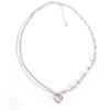 Corrente de Clavícula Distintiva Estilo Coreano Colar Coração com Diamante Rosa ins Celebridade da Internet Luxo Leve Elegante Moda Colar Versátil Atacado