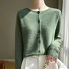Top liso listo para usar, cárdigan de punto de cuello redondo, elegante, primavera/otoño 2026, de manga larga, nueva moda para mujer, beige