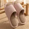 Chinelos de Linho para Casa Femininos para Interior Primavera e Outono Domésticos Casais o Ano Todo Chinelos Abertos Silenciosos Antiderrapantes de Algodão e Linho para Homens