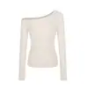 Playera de manga larga con hombros descubiertos, entallada y adelgazante para chica hot pura y sexy, diseño con sentido para principios de otoño para mujer, versátil camiseta básica, top de estudiante