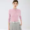 Elegante suéter de malha com gola alta e botões, suéter de cashmere slim fit para mulheres, outono e inverno, suéter texturizado e modelador para usar como base