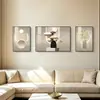 Pintura decorativa triptíco moderna de luxo leve para sala de estar, pintura de parede de alta qualidade com padrão de pedra para parede de fundo de sofá, grande arte de parede