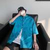 Camisa con estampado completo para hombre, de manga corta, de verano, fina, estilo Hong Kong, estilo japonés, estilo perezoso, diseño de camisa Sense Niche, abrigo superior