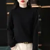 Top de punto de algodón puro con cuello semialto acanalado, nuevo estilo otoño e invierno, top básico liso simple para mujer