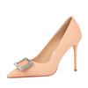 3265-K71 Moda Elegante Tacones Altos Zapatos de Tacón de Aguja con Pedrería y Hebilla Cuadrada de Boca Baja para Mujer Zapatos de Punta de Gama Alta para Mujer