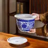Fabricante de vaso de cerâmica personalizado Jingdezhen com prato, vaso de porcelana azul e branca extragrande para plantas ornamentais e orquídeas