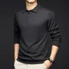 Suéter de Punto para Hombre de Lana de Otoño + Seda de Morera Color Sólido Cuello POLO Delgado de Manga Larga para Hombre de Mediana Edad Suéter Base Ropa para Hombre