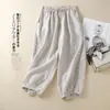 Foto Real de Calças Femininas Cropped Slimming Plus Size de Algodão e Linho Estilo Vintage, Largas Casuais para o Verão 2026