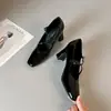Sapatos Femininos Mary Jane de Salto Alto Quadrado Estilo Coreano 2026, Novo Modelo Primavera e Outono com Fivela, Salto Bloco, Bico Aberto, Sapatos de Salto Alto