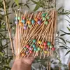Cuentas Doradas de Madera, Cuentas de Madera Natural, Palillos Decorativos Desechables de Bambú, Palillos para Frutas, Palillos Artísticos de Bambú, Palillos para Cócteles