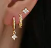 Conjunto de brincos de tarraxa de zircônia estilo europeu e americano para mulheres, brincos simples e versáteis, cobre banhado a ouro, moda de luxo leve estilo para o dia a dia