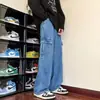 Pantalones Cargo de Mezclilla Lavada Amplios, Holgados, con Bolsillos Grandes, Estilo Retro Americano, Modernos, Transfronterizos, Casuales para Papá Nuevo
