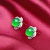 Brincos Flor de Ameixa Jade Verde Flor de Ameixa, Brincos de Ágata Verde, Brincos Elegantes e Modernos em Formato de Flor de Ameixa, Brincos da Moda de Celebridade da Internet