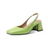 Zapatos de Mujer de Cuero Patentado de Fábrica, Punta Cuadrada, Talla Grande, Tacón Medio, Punta Cerrada, Sandalias sin Espalda, Comercio Exterior, Dropshipping 32-48 Fabricante Negro Simple