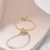 Anel Aberto Borboleta Cravejado de Diamantes Transfronteiriço, Anel de Aço Titânio de Luxo de Alta Qualidade, Joia Fashion, Envio Direto de Uma Peça