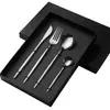 Juego de Cubiertos de Acero Inoxidable Juego de Cuatro Piezas Juego Completo Dorado Cuchillo para Bistec Occidental Tenedor Cuchara Portugués