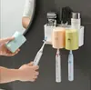 Hogar Juego de Cepillos de Dientes Color Macarrón Portacepillos de Dientes Montado en Pared sin Perforaciones Portacepillos de Dientes Enjuague Bucal