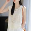 Primavera y Verano 2025 Nuevo Cómodo Fino Estambre Combinable Chaleco sin Mangas Estilo Dulce Encaje Cuello Redondo Jersey Interior Moda de Mujer