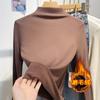 Camiseta Base de una Pieza de Terciopelo Auto-Calentable de Cuello Semi Alto para Mujer en Otoño e Invierno Estilo Nuevo Cálida con Forro de Felpa de Cuello Medio de Manga Larga Tendencia
