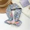 100% Algodón Diseño Coreano Cuadros Azules Cuadrado Pequeño Bufanda para Mujer Primavera Verano Versátil Combinación Camisa Decoración Bufanda Pequeña para Cuello Bufanda de Seda