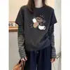 Diseño falso de dos piezas, estilo de nicho, camiseta larga de manga larga gruesa cepillada para mujer con retazos a rayas, camiseta base para principios de otoño