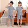 Conjunto de Verão Novo Estilo Coreano para Crianças de Manga Curta, Roupa de Casa para Meninos e Meninas, Bebê Fino de Gola Redonda Respirável de Algodão para Ar Condicionado