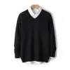 Otoño Invierno 2026 Nuevo Suéter de Punto para Hombre Cuello en V 100% Lana Versátil Casual Holgado Capa Base