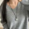 Colar pingente anel gota d'água oco longo para mulheres, corrente de suéter de luxo leve de nicho de alta qualidade com acessório de cordão preto ajustável