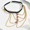 Cadena de pierna de cristal multicapa estilo europeo y americano YUE para mujer, cadena hueca con cristal rojo, cadena de pierna elástica, cadena corporal estilo callejero H0