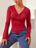 Moda Europea y Americana Transfronteriza Otoño e Invierno 2026 Nuevo Estilo Color Sólido Ajustado Camiseta Básica Manga Larga para Mujer Tendencia Sexy Cuello en V