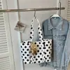 Bolsa Tote Feminina Estilo Coreano Retrô de Bolinhas Grande Capacidade Versátil de Ombro e Mão para Escola Trabalho Compras