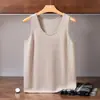 Camiseta de punto de cachemira plana de 12 puntos con cuello en U para hombre, sin mangas, jersey cómodo y agradable para la piel