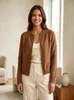 Cardigan de Tricô com Zíper Cor Sólida Estilo Europeu e Americano Simples para Mulheres, Básico Gola Redonda Manga Raglan Estilo Suave Jaqueta Curta para o Dia a Dia