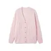 Chegada Nova Outono/Inverno 2026 Cardigan Espesso Escovado Costela Vertical Solto Gola V Lã Cashmere Seda Fleece Escovado Suéter