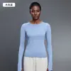 Nueva Camiseta Deportiva de Manga Larga Transpirable Ajustada para Mujer, Manga Larga, Cuello Redondo, Top para Correr y Fitness