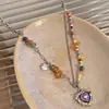 Colar Dopamina Colorido com Contas de Arroz, Costura de Pedras, Corrente Clavicular Estrela Coração, Colar com Pingente Versátil de Moda e Temperamento