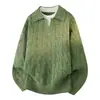 Suéter retro de punto trenzado estilo francés para hombre, nueva colección otoño e invierno, estilo holgado y casual, con cuello camisero y diseño de dos piezas falso